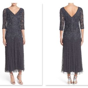 NEW PISARRO NIGHTS Beaded V Neck Mesh Dress 4P